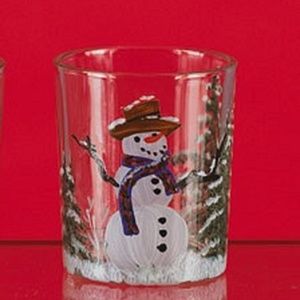 *Hand Painted Snowman Scene Votive Glass #79305-C (NWT) 50% OFF SALE